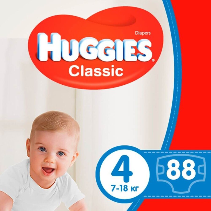 Підгузки Huggies Classic, розмір 4, 7-18 кг, 88 шт.: ціни та характеристики