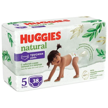 Подгузники-трусики Huggies Natural, размер 5, 12-17 кг, 38 шт.: цены и характеристики