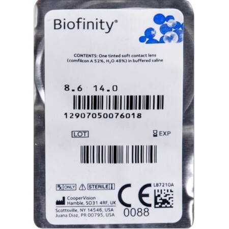 Контактные линзы Biofinity, 8.6, 14.0, -0.25, 1 шт.
