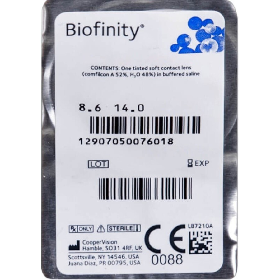 Контактні лінзи Biofinity, 8.6, 14.0, -0.50, 1 шт.: ціни та характеристики