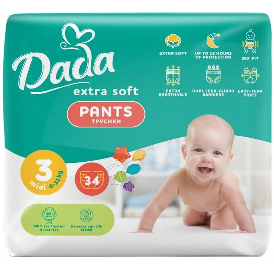 Подгузники-трусики Dada Extra Soft 3 Midi (6-11 кг) 34 шт: цены и характеристики