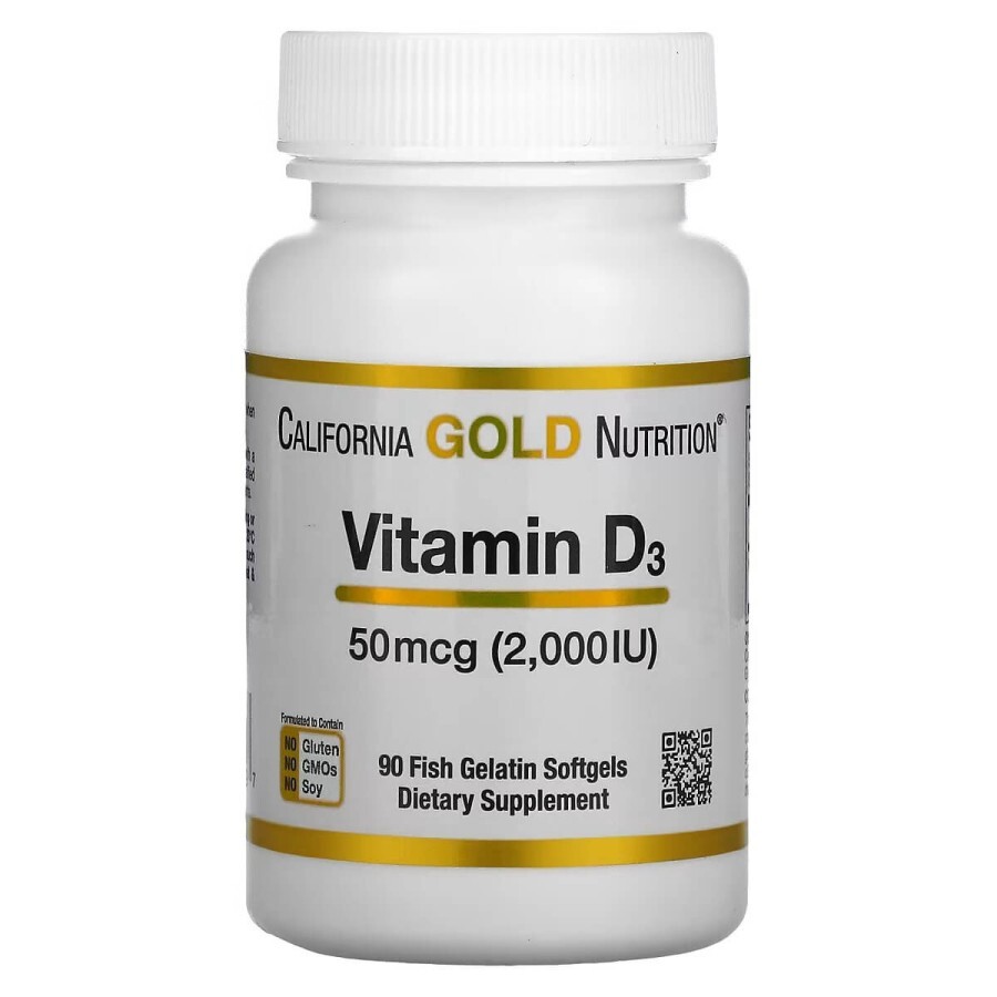 Вітамін D3, 2000 МО, Vitamin D3, California Gold Nutrition, 90 капсул з риб'ячого желатину: ціни та характеристики