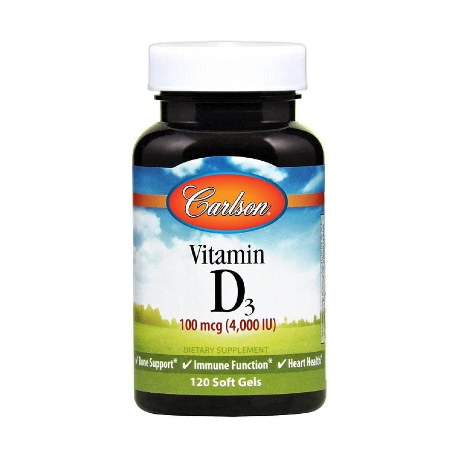 Вітамін D3, 4000 МО, Vitamin D3, Carlson, 120 желатинових капсул: ціни та характеристики