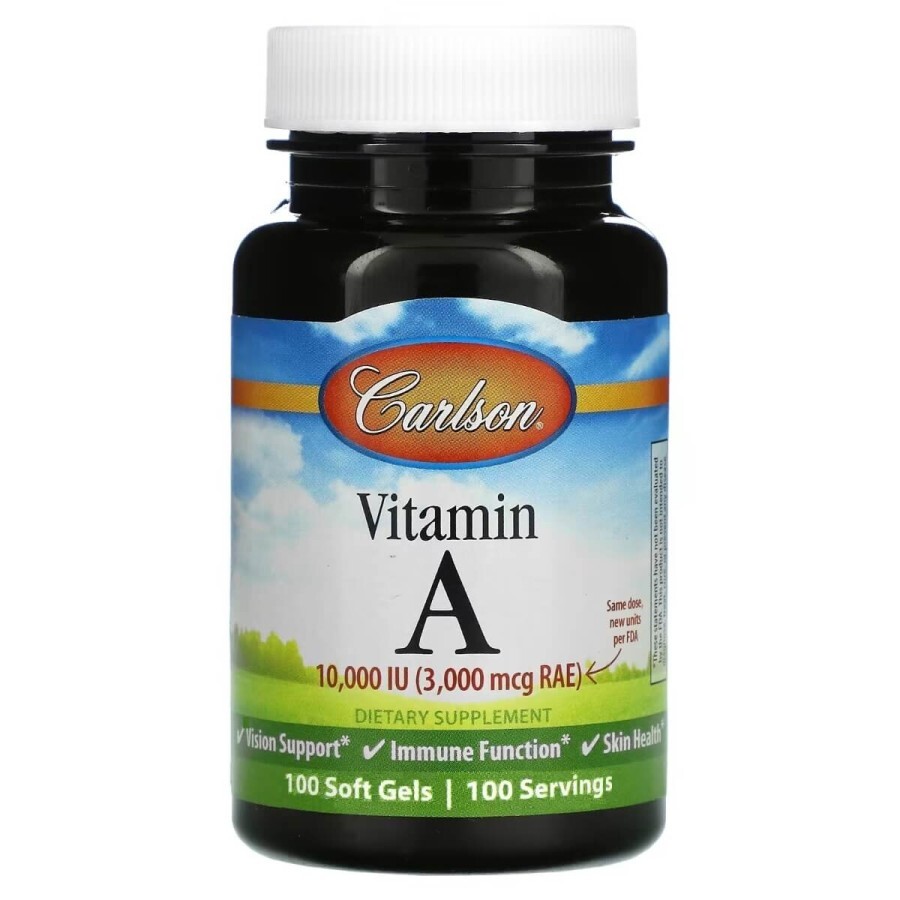 Вітамін А, 10000 МО, Vitamin A, Carlson, 100 желатинових капсул: ціни та характеристики