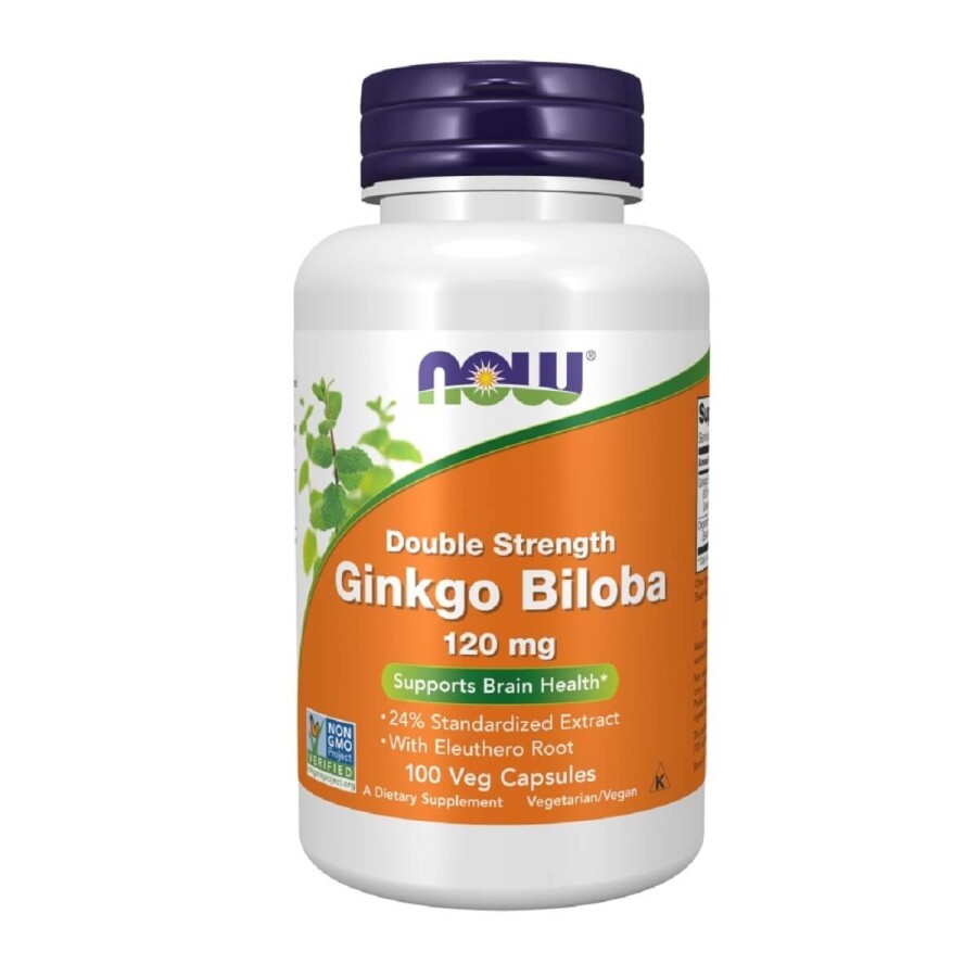 Гінкго Білоба, 120 мг, Ginkgo Biloba, Double Strength, Now Foods, 100 вегетаріанських капсул: ціни та характеристики