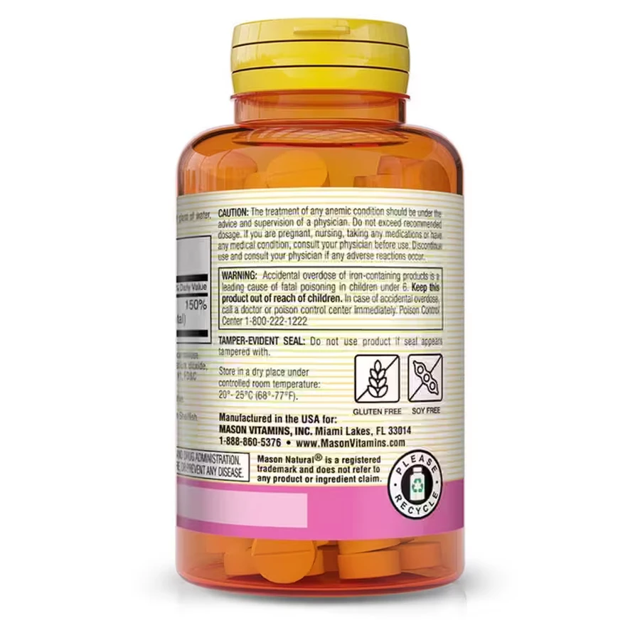 Глюконат железа, 240 мг, Ferrous Gluconate, Mason Natural, 100 таблеток: цены и характеристики