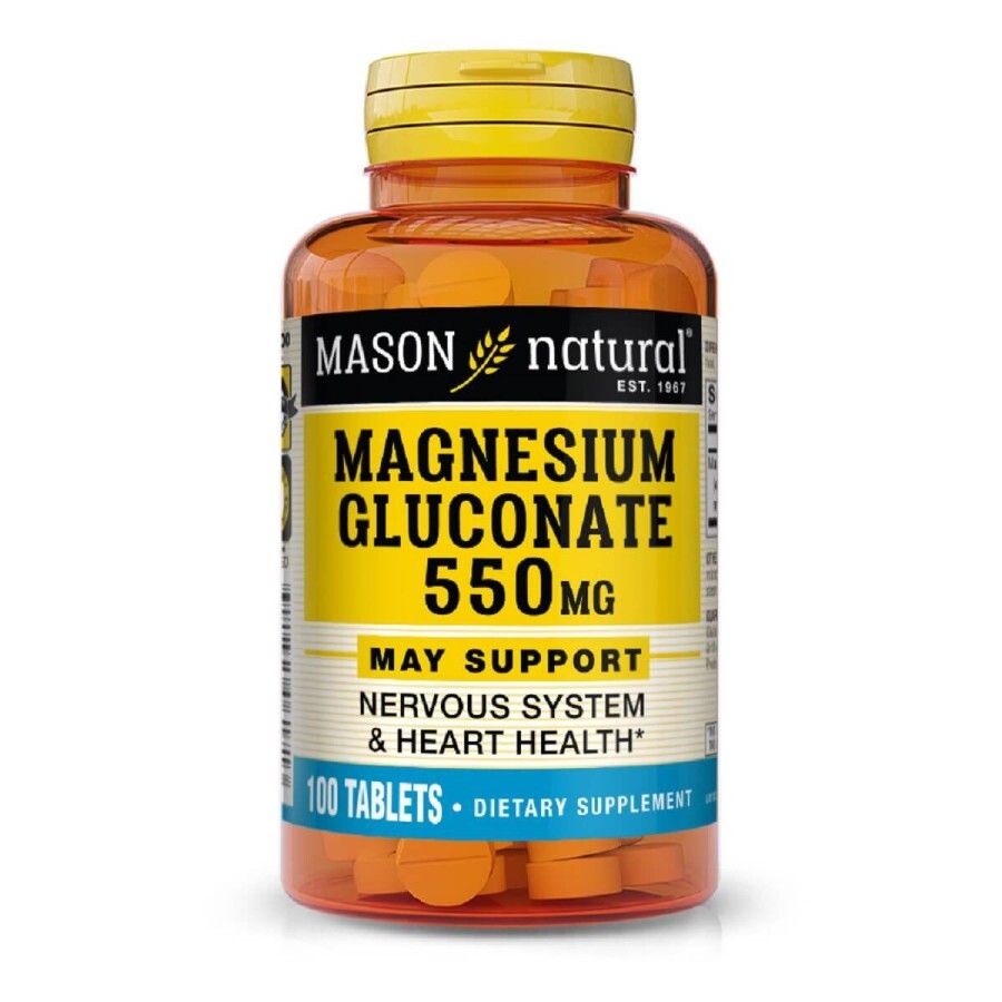 Глюконат магнію 550 мг, Magnesium Gluconate, Mason Natural, 100 таблеток: ціни та характеристики