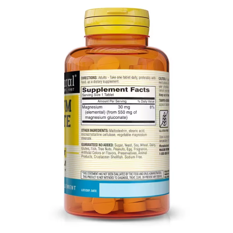 Глюконат магнію 550 мг, Magnesium Gluconate, Mason Natural, 100 таблеток: ціни та характеристики