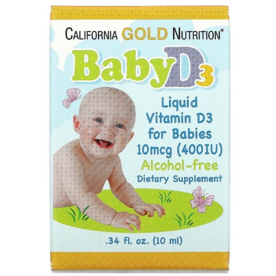 Детский витамин D3 400 МЕ, Baby Vitamin D3 Liquid, California Gold Nutrition, 10 мл: цены и характеристики