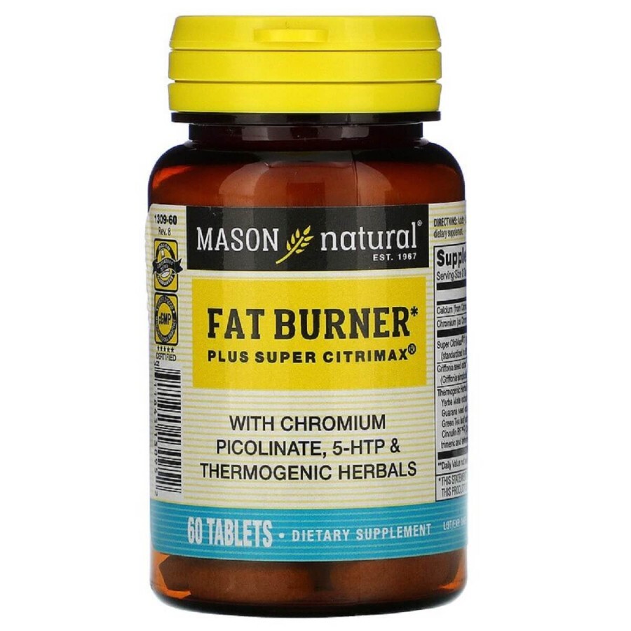 Жироспалювач Fat Burner Plus Super Citrimax, Mason Natural, 60 таблеток: ціни та характеристики