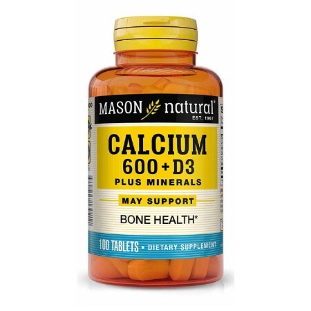 Кальций 600 мг + витамин D3 с минералами, Calcium 600 mg + Vitamin D3 Plus Minerals, Mason Natural, 100 таблеток