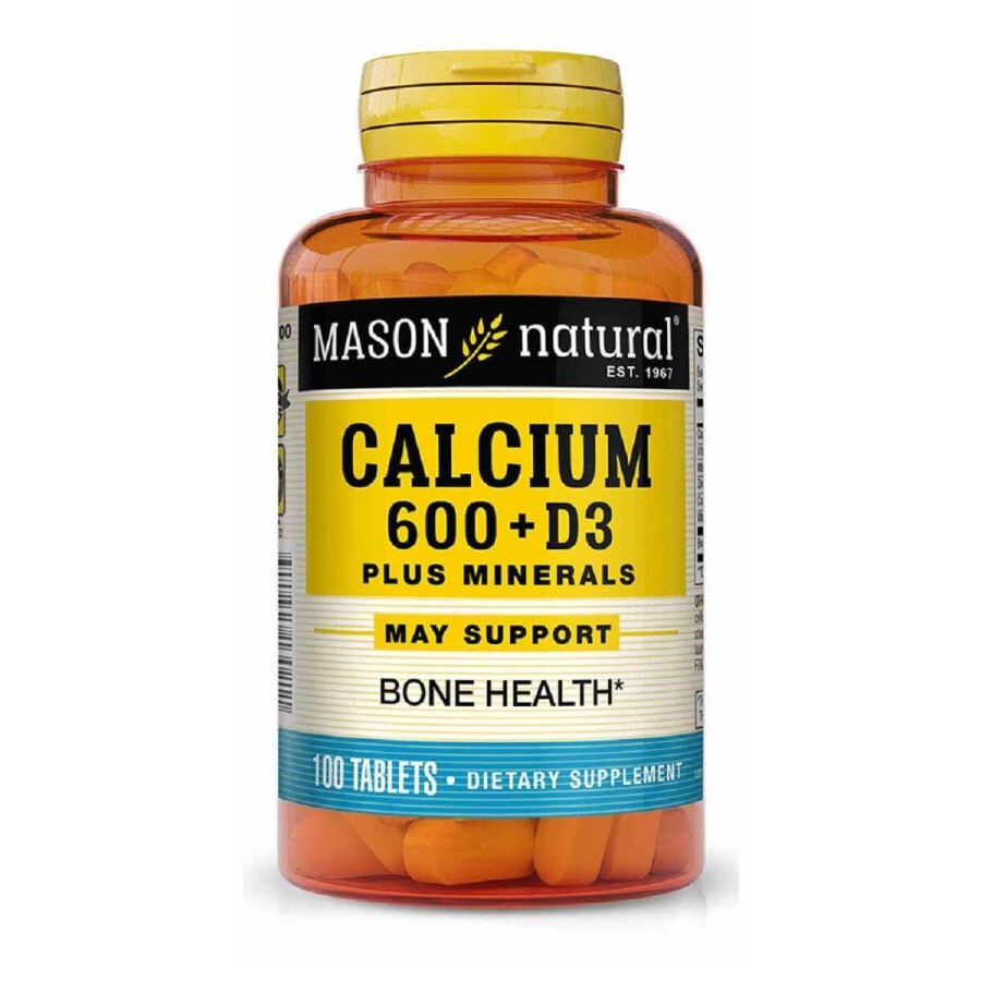 Кальцій 600 мг + вітамін D3 з мінералами, Calcium 600 mg + Vitamin D3 Plus Minerals, Mason Natural, 100 таблеток: ціни та характеристики