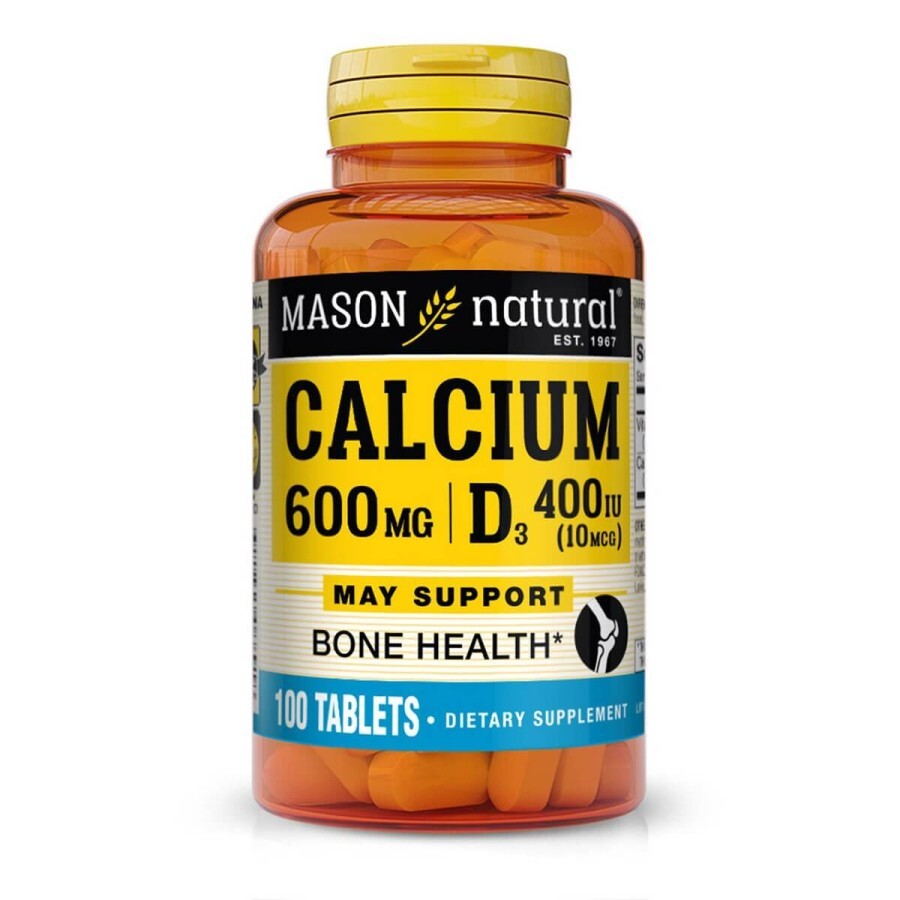 Кальций 600 мг+витамин D3, Calcium 600мг Plus Vitamin D3, Mason Natural, 100 таблеток: цены и характеристики