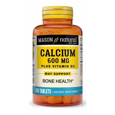 Кальций 600 мг+ Витамин D3, Calcium 600мг Plus Vitamin D3, Mason Natural, 200 таблеток
