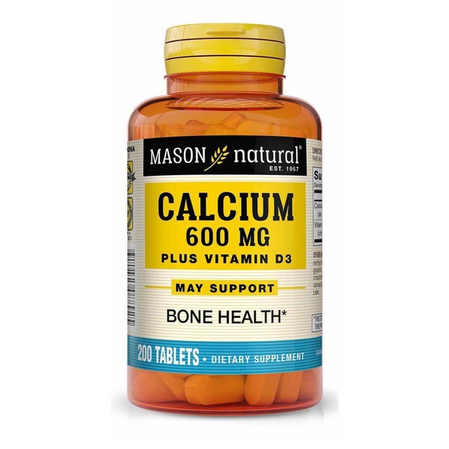 Кальцій 600 мг + Вітамін D3, Calcium 600мг Plus Vitamin D3, Mason Natural, 200 таблеток: ціни та характеристики