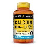 Кальций 600 мг+витамин D3, Calcium 600мг Plus Vitamin D3, Mason Natural, 60 таблеток