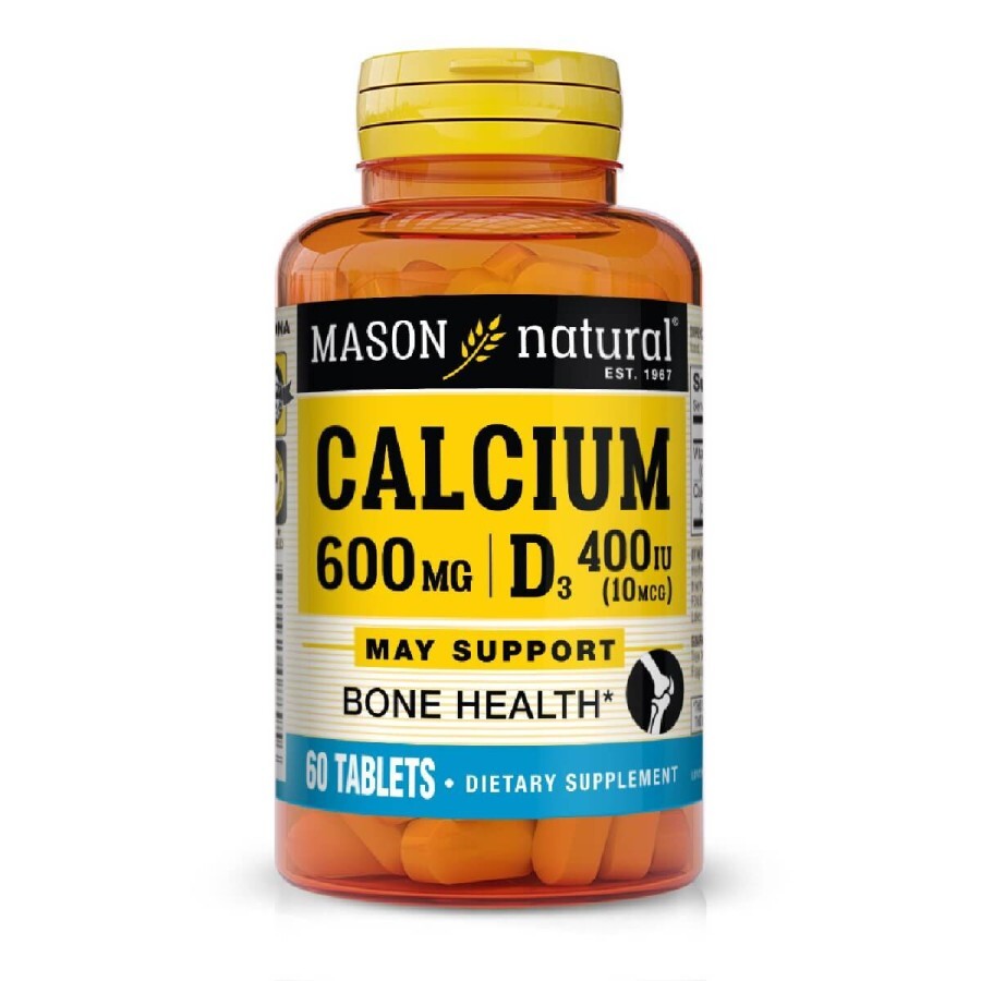 Кальций 600 мг+витамин D3, Calcium 600мг Plus Vitamin D3, Mason Natural, 60 таблеток: цены и характеристики