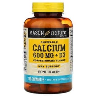 Кальций D3, вкус кофе и мокко, Calcium+D3, Mason Natural, 100 жевательных таблеток