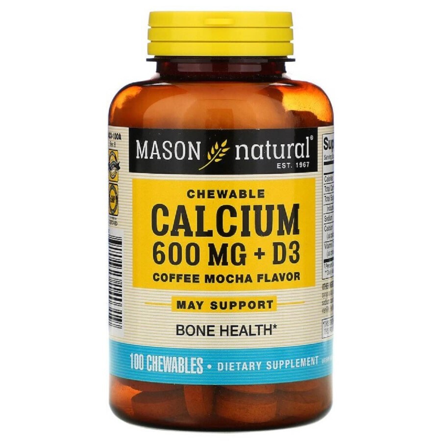 Кальций D3, вкус кофе и мокко, Calcium+D3, Mason Natural, 100 жевательных таблеток: цены и характеристики