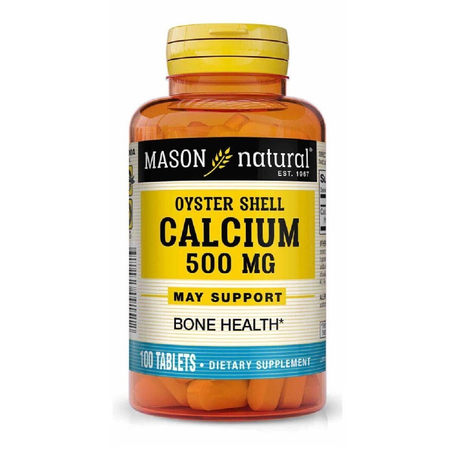 Кальцій з черепашки устриці 500 мг, Calcium 500 mg Oyster Shell, Mason Natural, 100 таблеток: ціни та характеристики