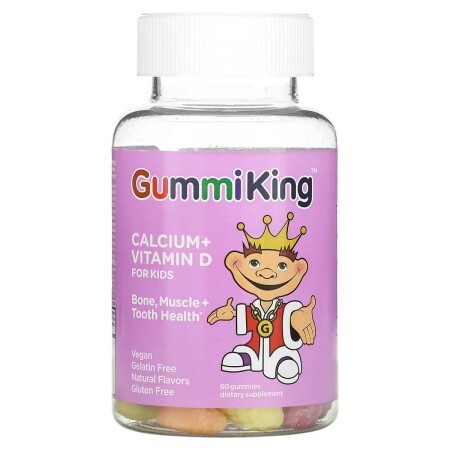 Кальцій та вітамін D для дітей, Calcium + Vitamin D for Kids, GummiKing, 60 жувальних цукерок
