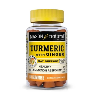 Куркума с имбирем, вкус тропических фруктов, Turmeric with Ginger, Mason Natural, 60 жевательных конфет