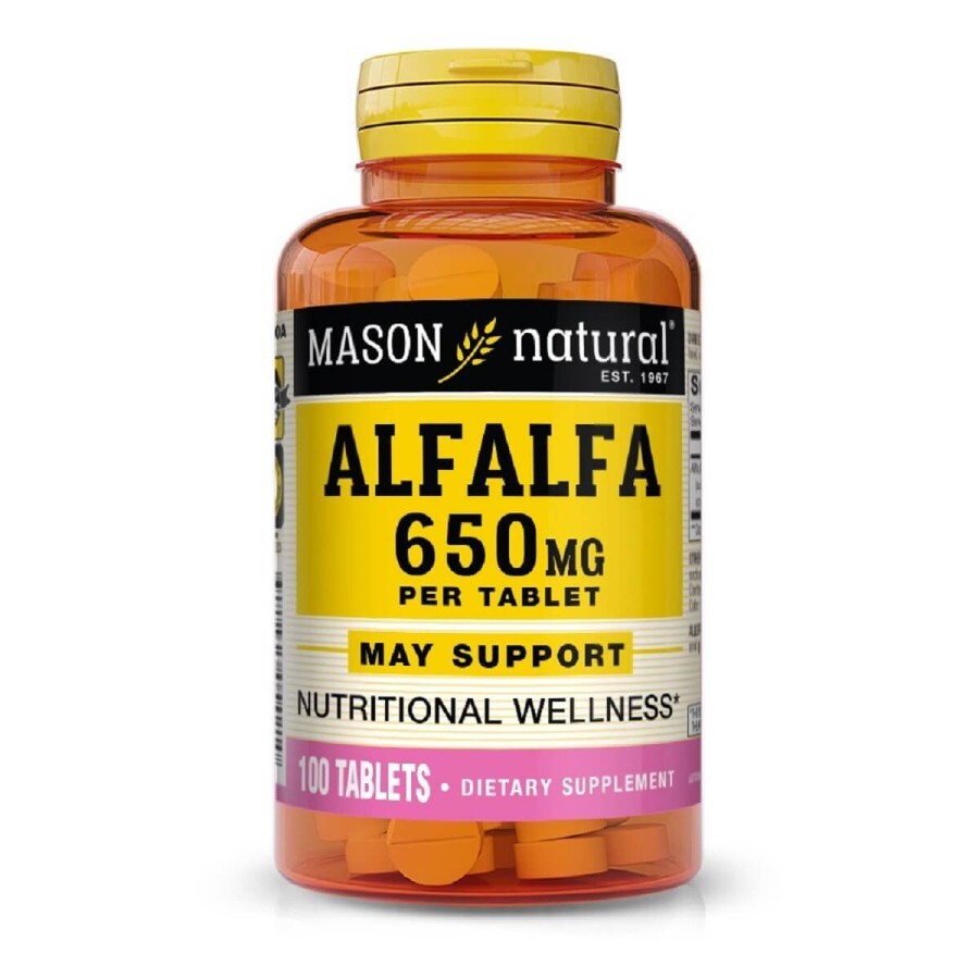 Люцерна 650 мг, Alfalfa, Mason Natural, 100 пігулок: ціни та характеристики