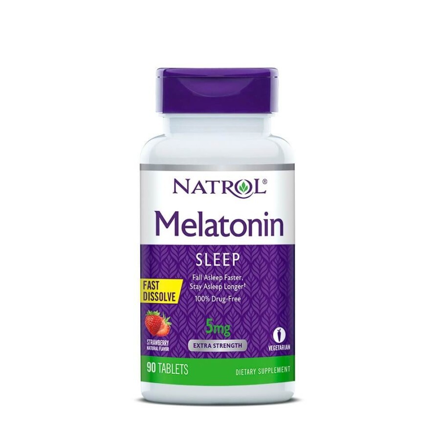 Мелатонін 5 мг, швидкорозчинний, смак полуниці, Melatonin, Fast Dissolve, Natrol, 90 таблеток: ціни та характеристики