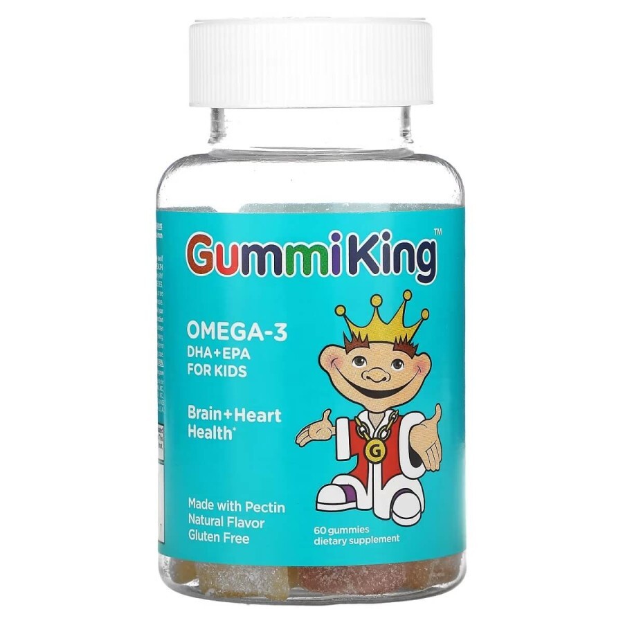 Омега-3 ДГК и ЭПК для детей, вкус клубники апельсина и лимона, Omega-3 DHA + EPA for Kids, GummiKing, 60 жевательных конфет: цены и характеристики