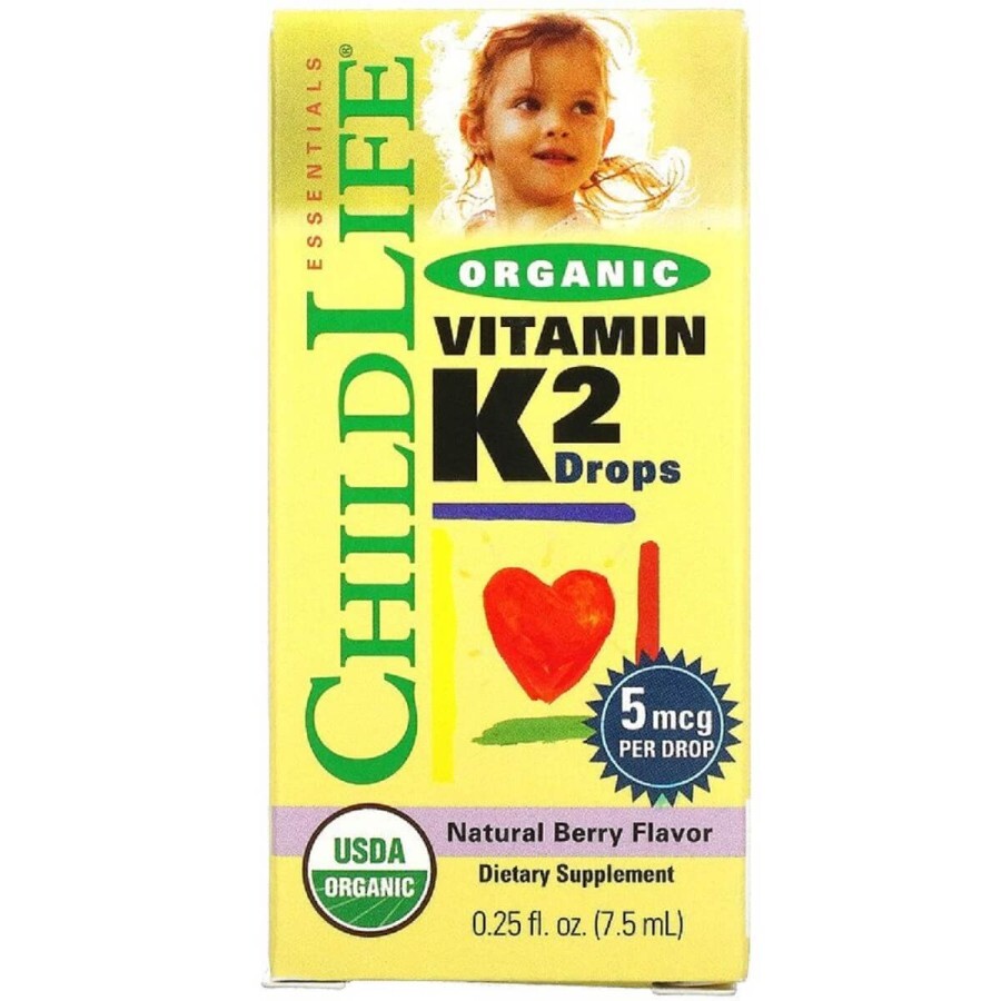 Органічний Вітамін K2 в Краплях, Ягідний смак, ChildLife, 7,5 мл: ціни та характеристики