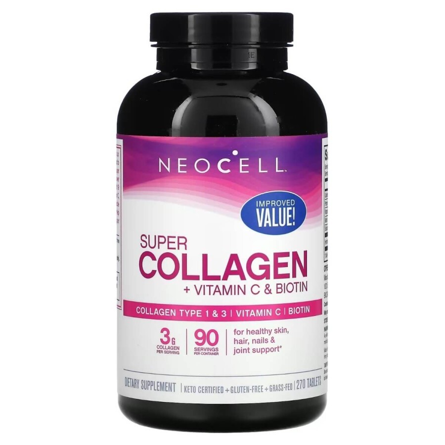 Супер Колаген з Вітаміном C та Біотином, Super Collagen + Vitamin C & Biotin, NeoCell, 270 таблеток: ціни та характеристики