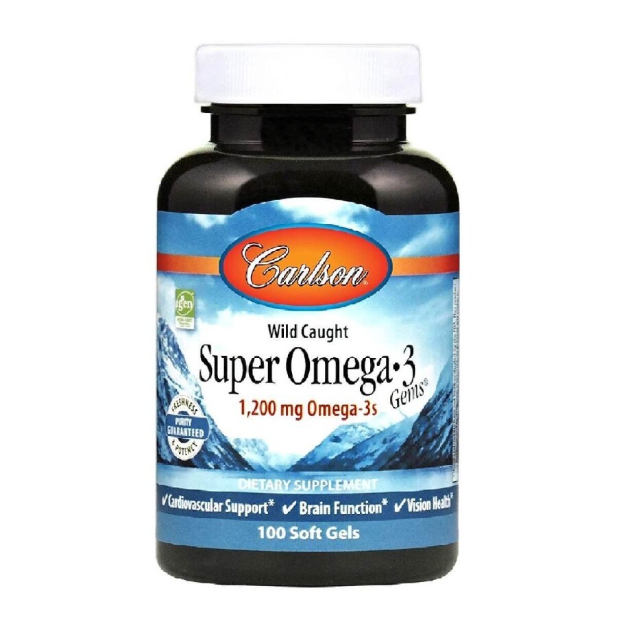 Супер Омега-3, 1200 мг, Super Omega-3, Carlson, 100 желатинових капсул: ціни та характеристики