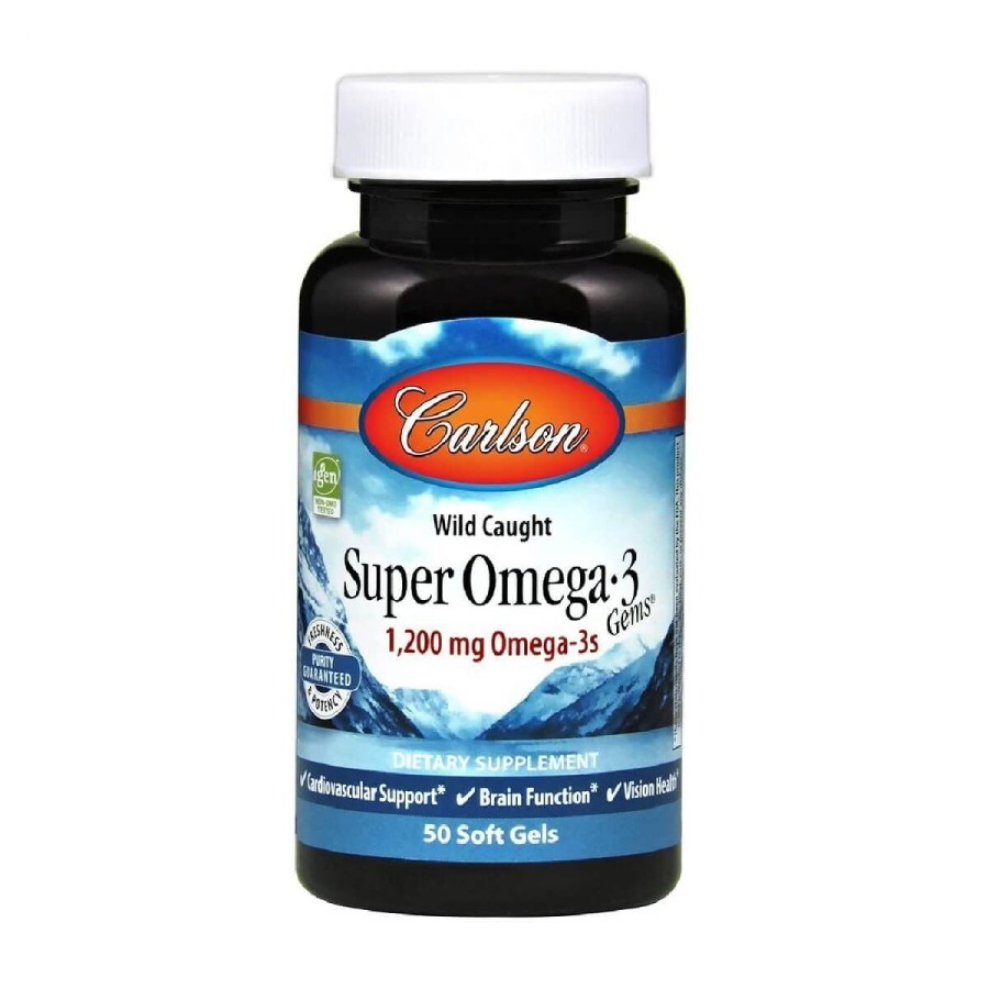 Супер Омега-3, 1200 мг, Super Omega-3, Carlson, 50 желатинових капсул: ціни та характеристики