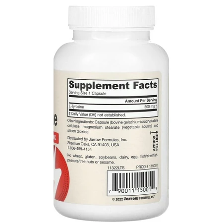 Тирозин, L-Tyrosine, Jarrow Formulas, 500 мг, 100 капсул: цены и характеристики