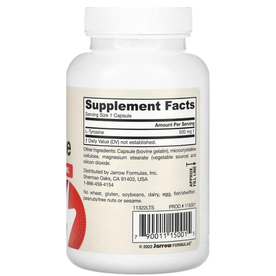 Тирозин, L-Tyrosine, Jarrow Formulas, 500 мг, 100 капсул: цены и характеристики