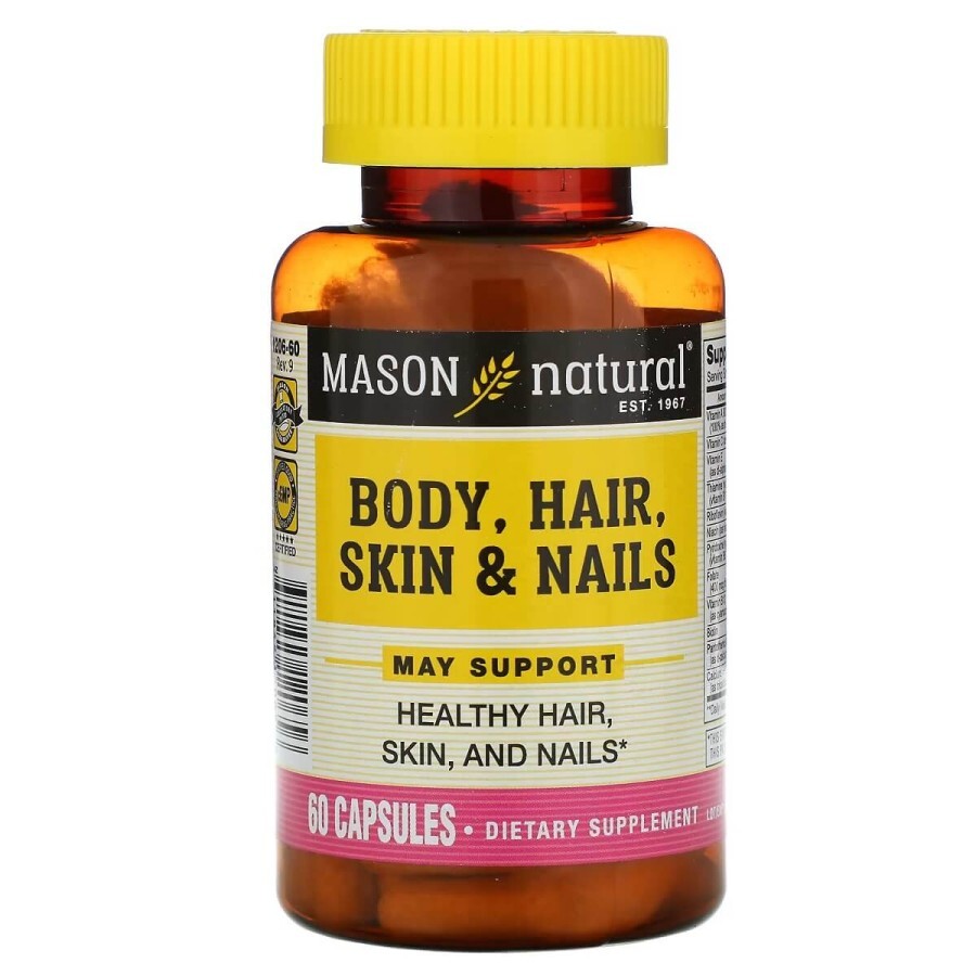 Формула для тела, волос, кожи и ногтей, Body, Hair, Skin & Nails, Mason Natural, 60 капсул: цены и характеристики