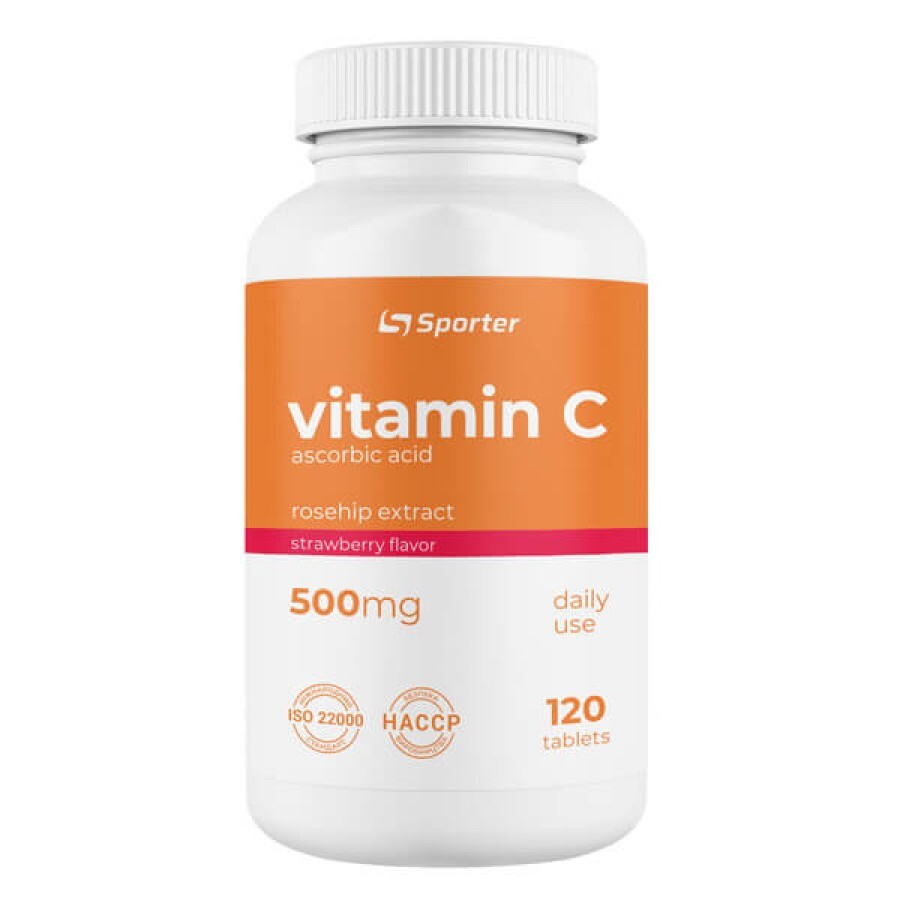 Вітамін C Sporter Vitamin C 500 mg with rosehip, 120 таблеток: ціни та характеристики