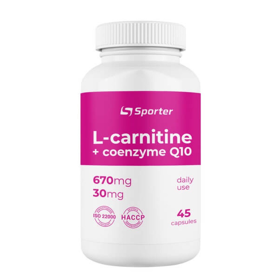 Жироспалювач Sporter L-carnitine 670мг + CoQ10 30 мг, 45 капсул: ціни та характеристики