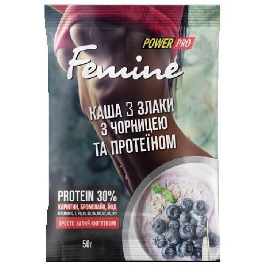 Каша Power Pro Femine 3 злаки+протеїн 30% чорниця, 50 г: ціни та характеристики