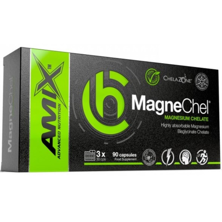Магний Amix ChelaZone MagneChel Magnesium Bisglycinate Chelate, 90 веганских капсул: цены и характеристики