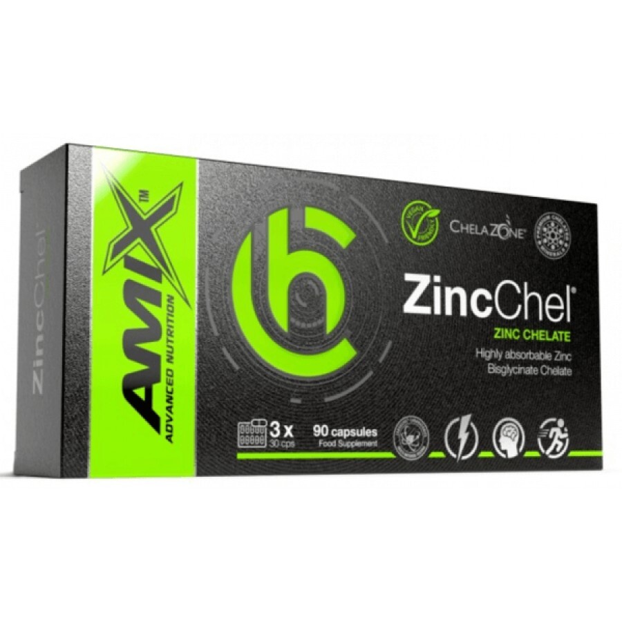 Цинк Amix ChelaZone ZincChel Zinc Bisglycinate Chelate, 90 веганських капсул: ціни та характеристики