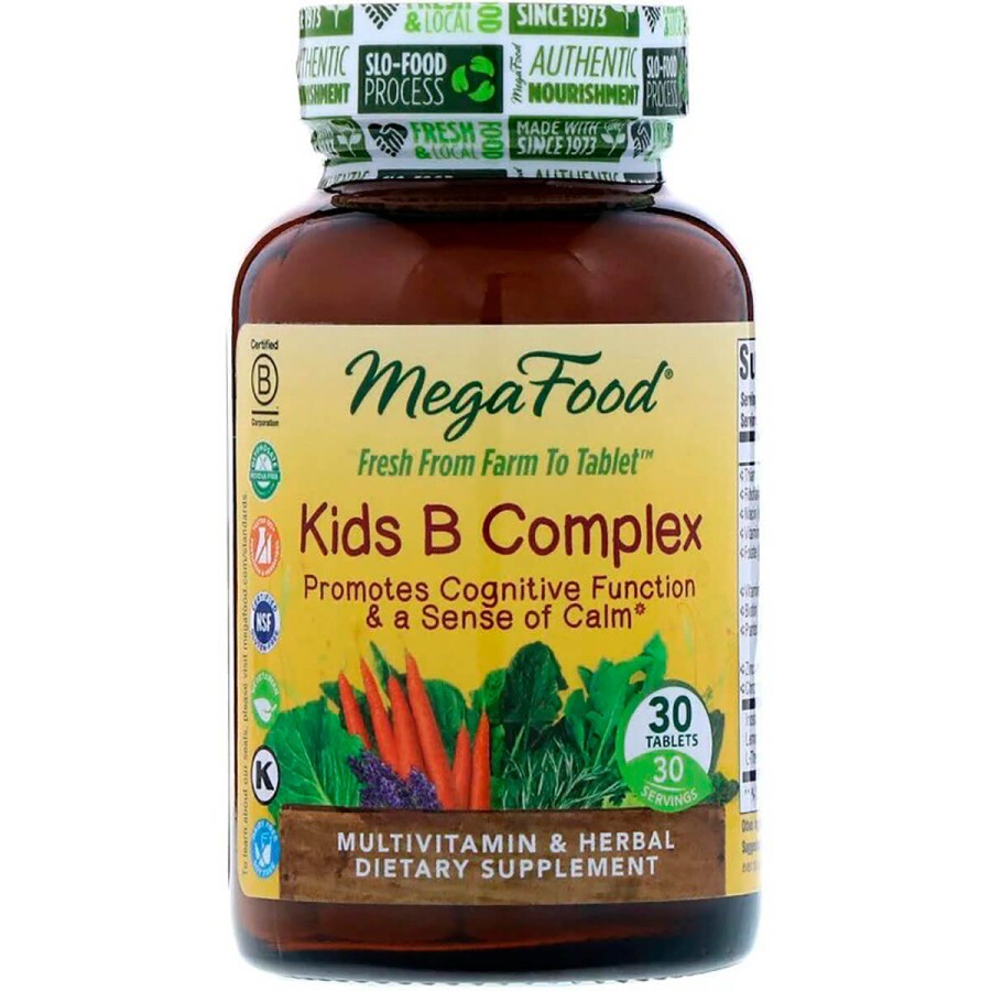 Дитячий В-комплекс, Kids B Complex, MegaFood, 30 таблеток: ціни та характеристики