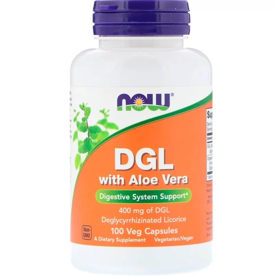 Лакриця і Алоэ Вера, DGL with Aloe Vera, Now Foods, 400 мг, 100 капсул: ціни та характеристики