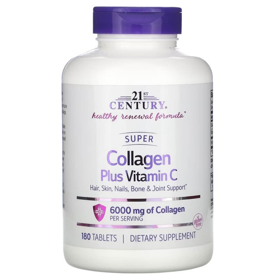 Супер Колаген із вітаміном C, 1000 мг, Super Collagen Plus Vitamin C, 21st Century, 180 таблеток: ціни та характеристики