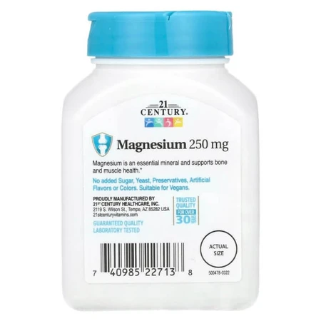 Магній, 250 мг, Magnesium, 21st Century, 110 таблеток: ціни та характеристики