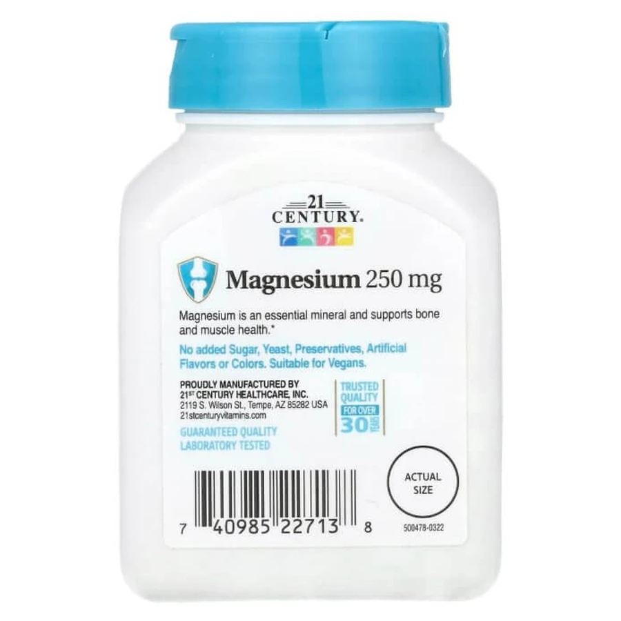 Магній, 250 мг, Magnesium, 21st Century, 110 таблеток: ціни та характеристики
