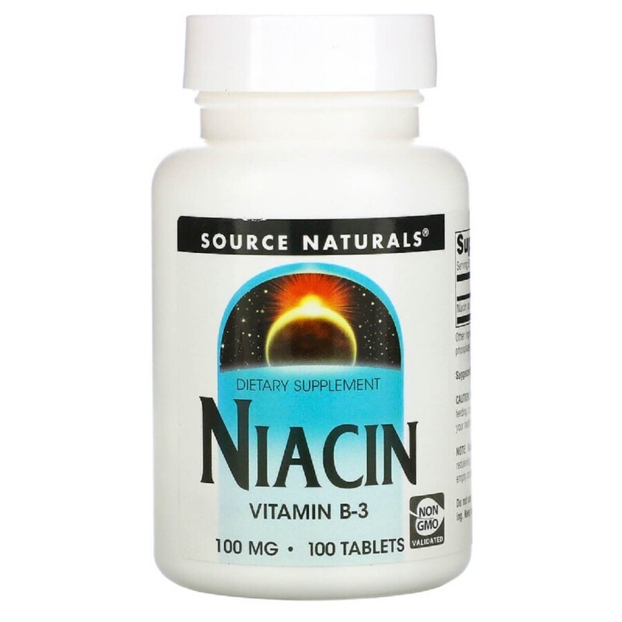 Ніацин, Вітамін В3, 100 мг, Niacin, Source Naturals, 100 таблеток: ціни та характеристики