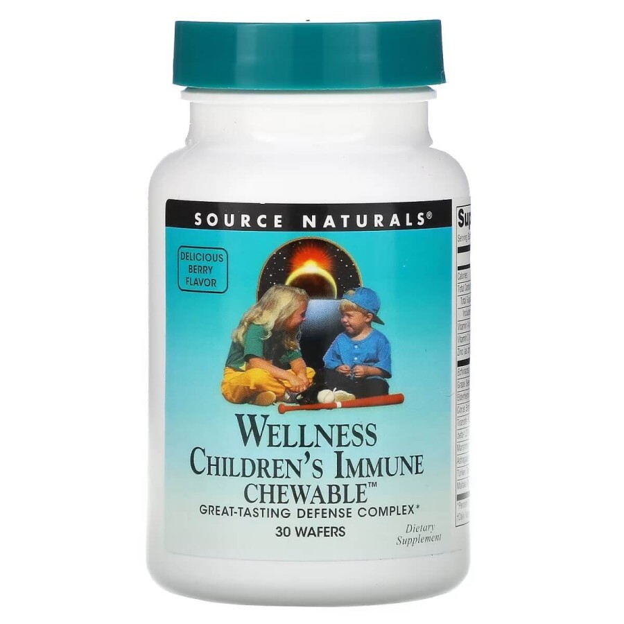 Детские Жевательные Витамины для Иммунной Системы, вкус ягод, Wellness, Children's Immune Chewable, Source Naturals, 30 пластинок: цены и характеристики