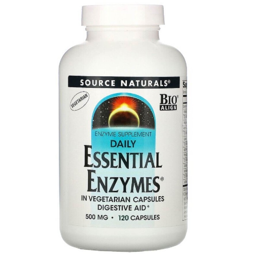Ефірні Ензими, 500 мг, Daily Essential Enzymes, Source Naturals, 120 вегетаріанських капсул: ціни та характеристики