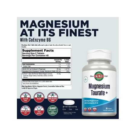 Таурат Магния, Magnesium Taurate+, KAL, 400 мг, 90 таблеток: цены и характеристики